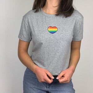 Love Streak Pride Rainbow embroidery Heart Patch short sleeve t-shirt